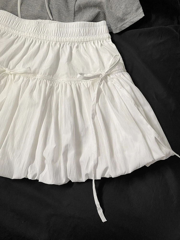 تنورة منتفخة بفيونكة كاواي للسيدات صيفية جديدة تنانير صغيرة متينة من Preppy بخصر عالٍ ملابس خروج فضفاضة تناسب الجميع تنانير لينغ جديدة #4