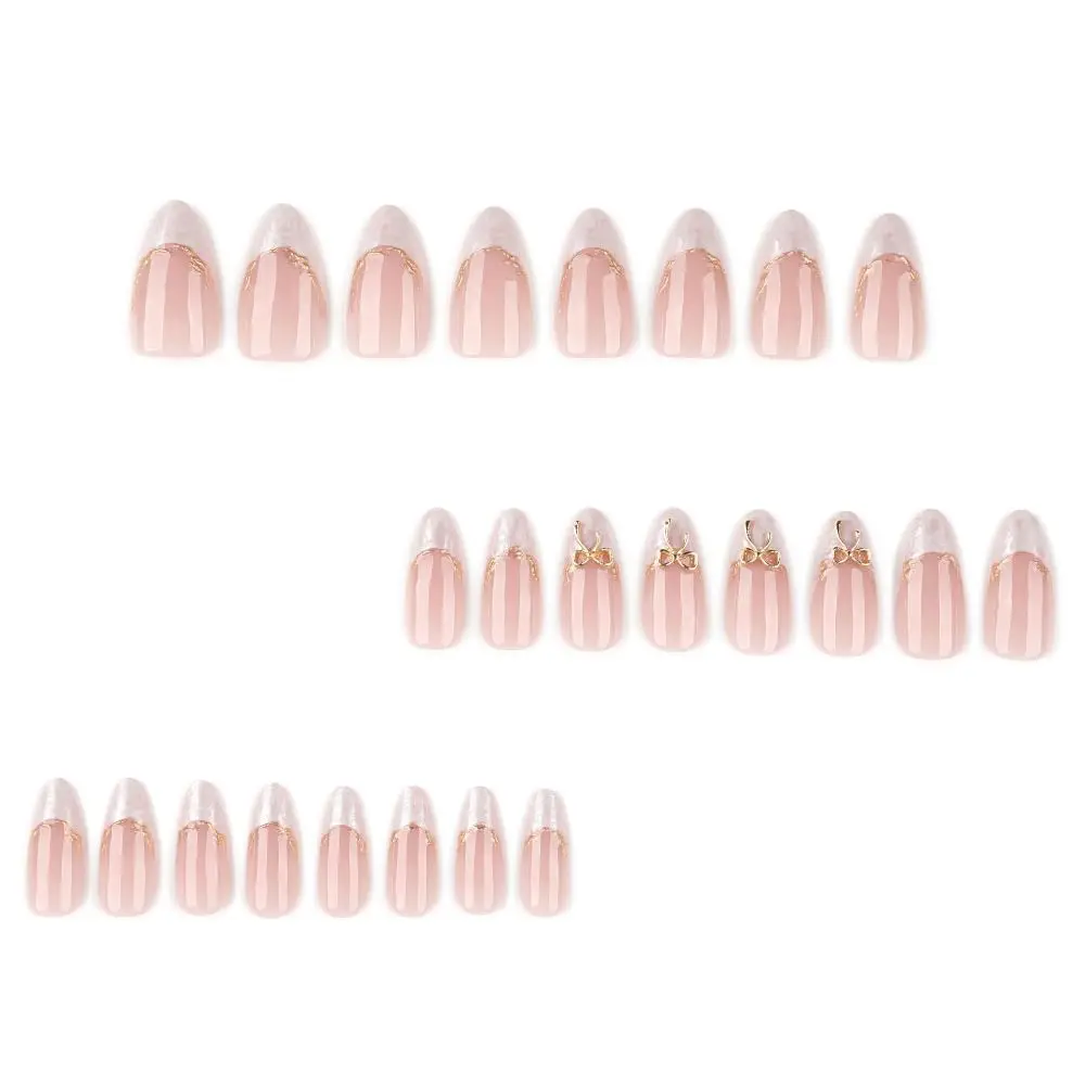 24 قطعة مانيكير طويل اللوز الأظافر كاذبة القوس المعدني الفرنسية الصحافة على الأظافر انفصال بريق الترتر الأظافر وهمية DIY بها بنفسك