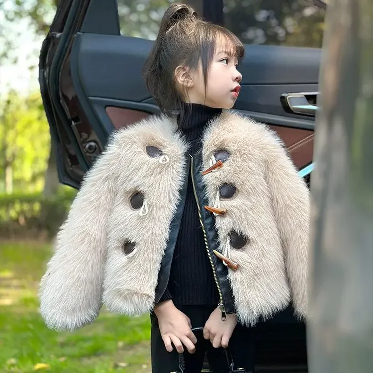 Children clothing 2023 autumn winter new girls fur jacket Korean version little girl warm and stylish princess baby girl jacket