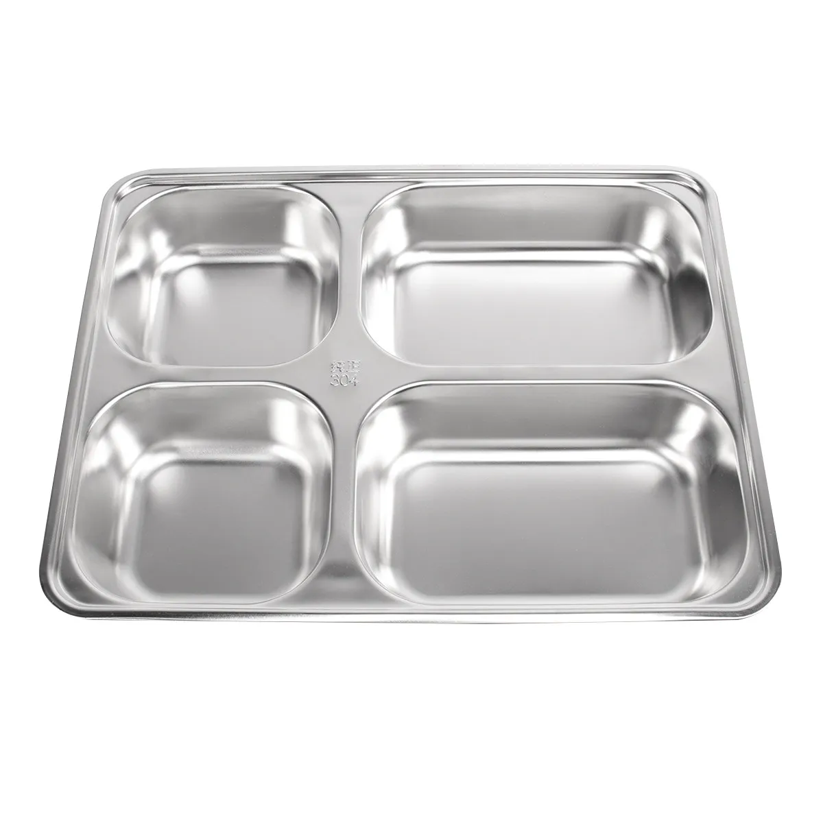 304 Stainless Steel Divided Dinner Tray Four Grid Fast Food Plate Drop-Proof Rice Dishes Separate Plates Smooth Surface Easy