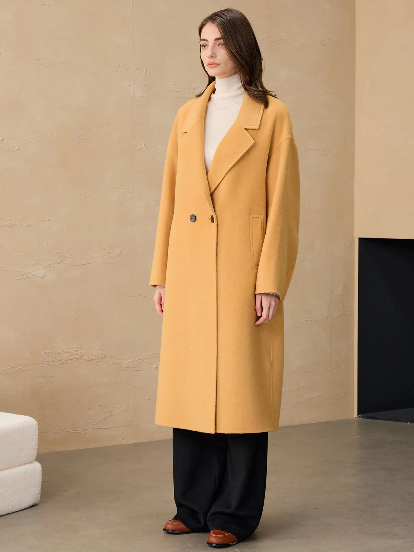Allingentle Women's Blazer Woolen 2-Button Long Jacket Street Coat Suit Blazer for Daily Outfits Customize