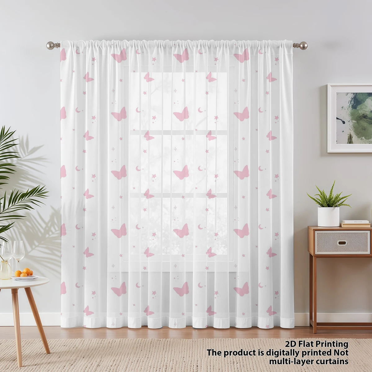 Mother's Day 70% Light Filtering Privacy Sheer Curtain for Living Room Bedroom Study Butterfly Star Print Sheer Curtain, Remova - view 2