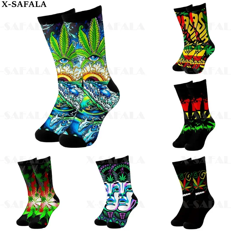 Love Weeds Leaf Art Colorful Weed Trippy 3D Long Socks Cycling Casual Novelty High Socks Men Women Cotton Funny Leg Calf Cotton3