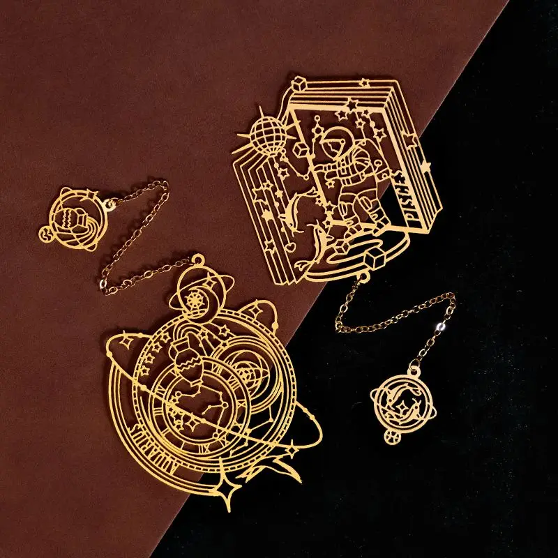 Twelve Constellations Series Metal Bookmark Brass Hollow out Gift for Teachers, Classmates' Birthday, School Opening Festival