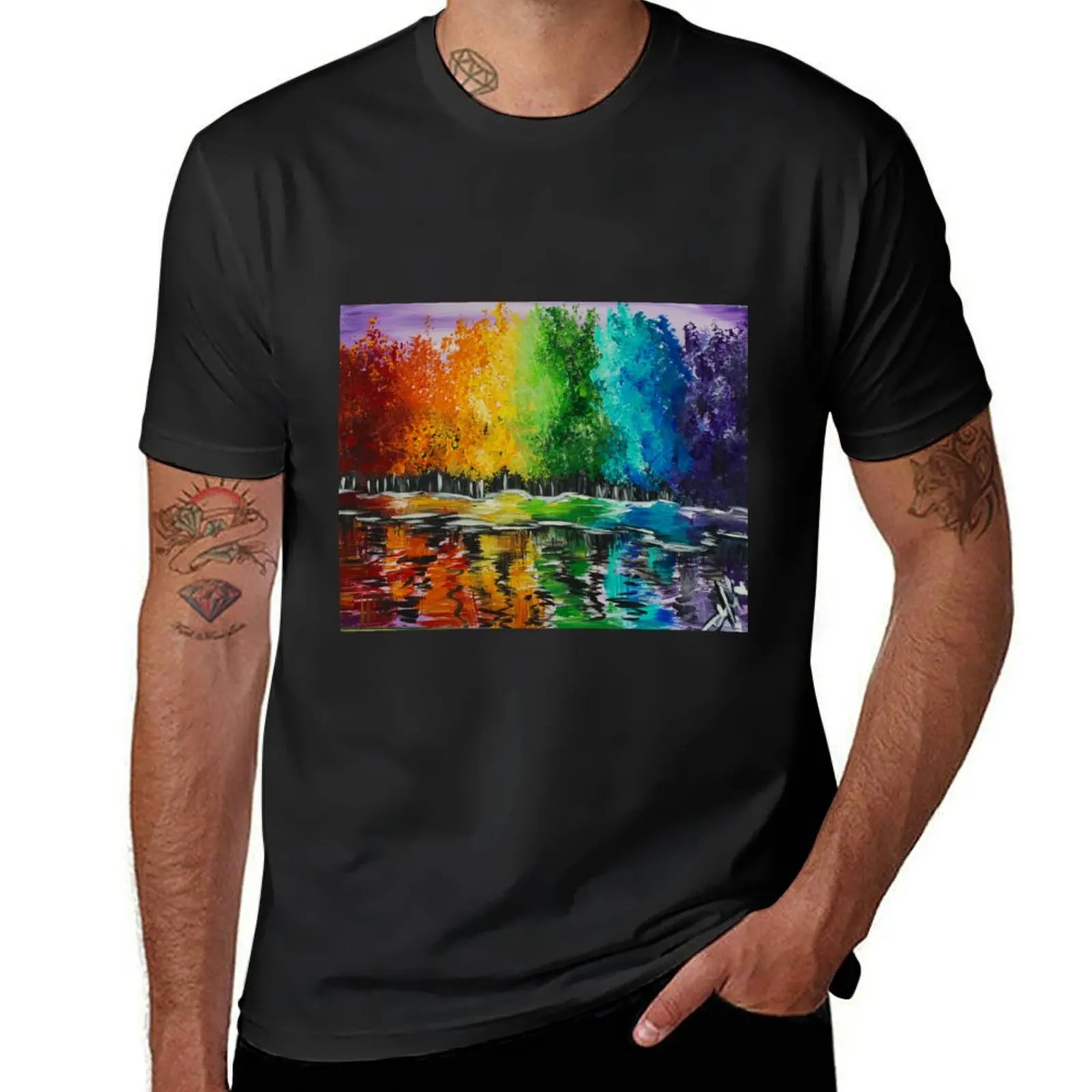 Happy Rainbow Trees - YLM_arts T-Shirt boys whites Aesthetic clothing customizeds blacks mens t shirt