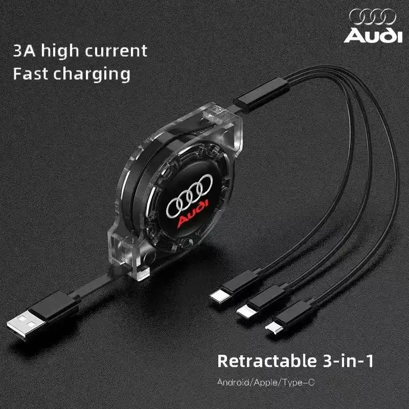 3-in-1 Micro Data Wire USB Type C Fast Charger For Audi A1 A2 A3 A4 A5 A6 A7 A8 Q1 Q2 Q3 Q4 Q5 Q6 Q7 Q8 TT RS3 S5 B8 Quattro C6