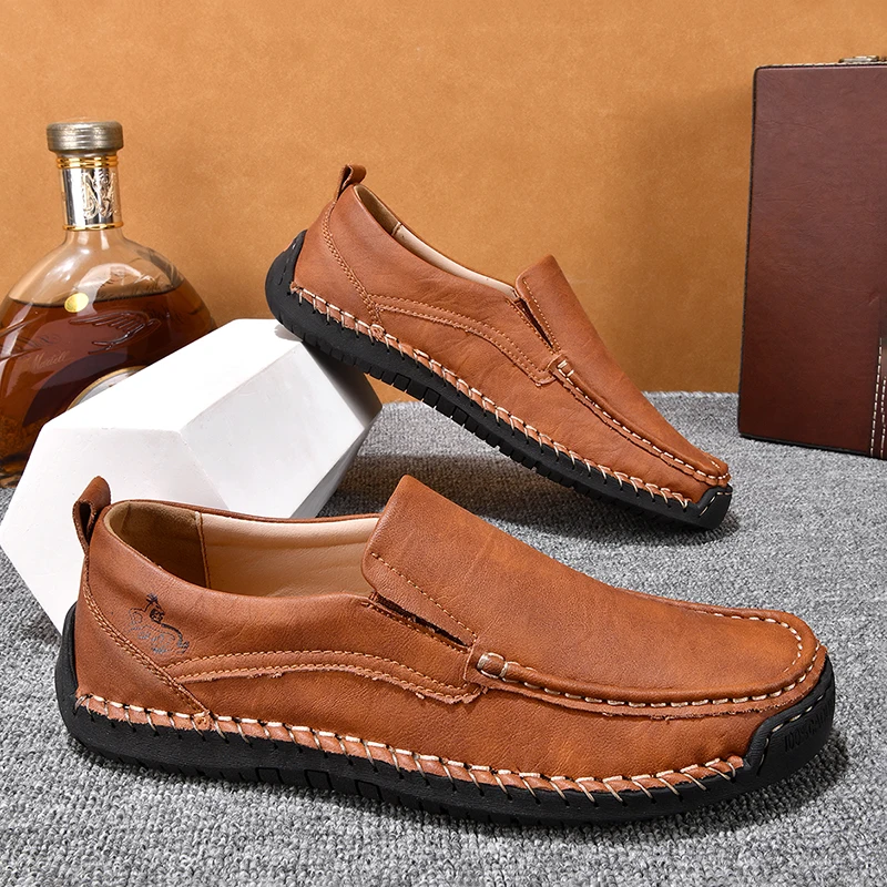 

Мужские лоферы большого размера без застежек — мягкие, нескользящие мокасины для вождения, повседневные кожаные туфли для ношения на весь день