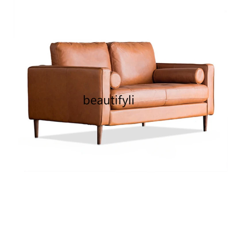 Living Room Home Modern First Layer Cowhide Single Seat Full Leather Sofa Simple Small Apartment Three-Person Seat