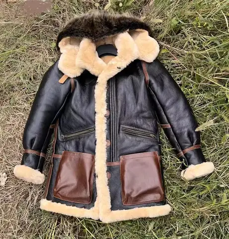 YR!Best.Classic Bomber Real Fur Jacket.Long Warm winter thick wool coat.Luxury genuine leather cloth,Natural Shearling