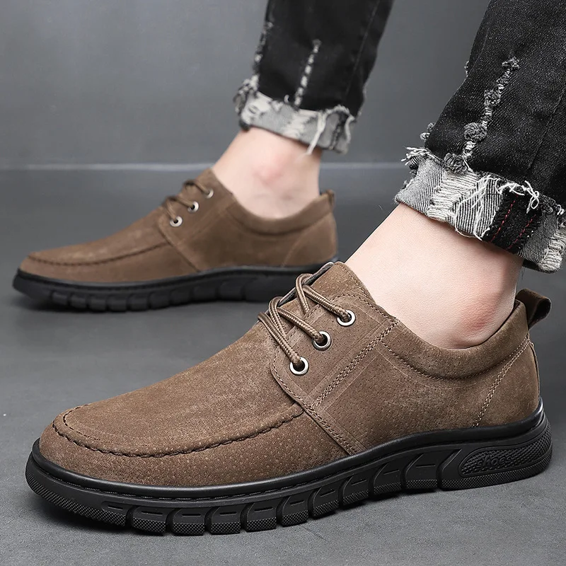 Nieuwe lente suède herenschoenen Zachte zolen Peeszolen Leren schoenen Trendy jeugd Veelzijdige sneakers Veterschoenen Casual leren schoenen