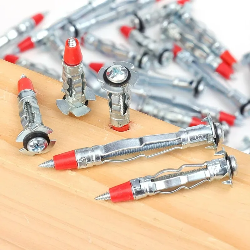50/10x Expansion Screw Rivets Cross Screws Galvanized Steel Red Pointed Hollow Anchor Metal Fasteners Woodworking Bolt Screw