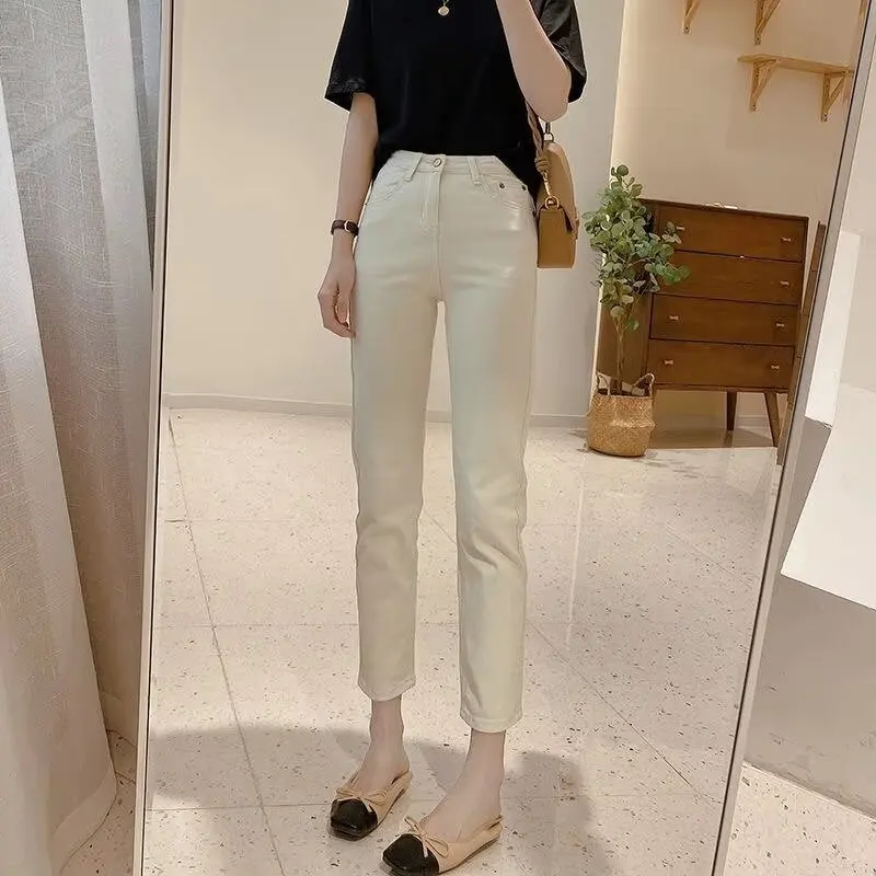 

Women's High Waist Straight Leg Jeans Slimming Ankle-Length Spring Autumn New Style Korean Fashion Versatile Dirty Pink