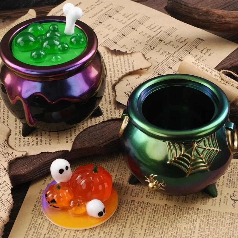 Actvty Witch Cauldron Resin Molds,Halloween Resin Mold for Epoxy Casting,Cauldron Jar Silicone Mold with Pumpkin Lid DIY Jewelry