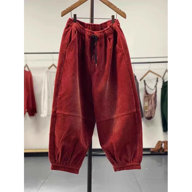 Winter Thickened Fleece Lined Corduroy Women's Casual Pants Lantern Trousers plus Size Commute Style Harlan Pants Long Trousers