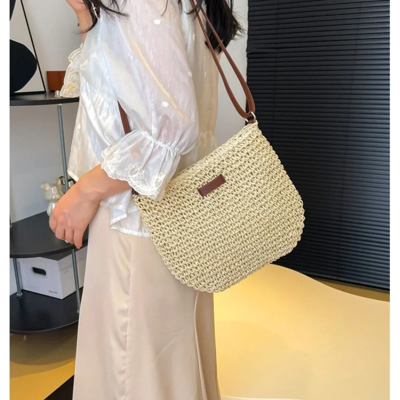 Zipper Straw Shoulder Bags Casual Soild Crossbody Bags for Women 2024 Fashion Summer Woven Bags Hot Sale Bolso Mujer