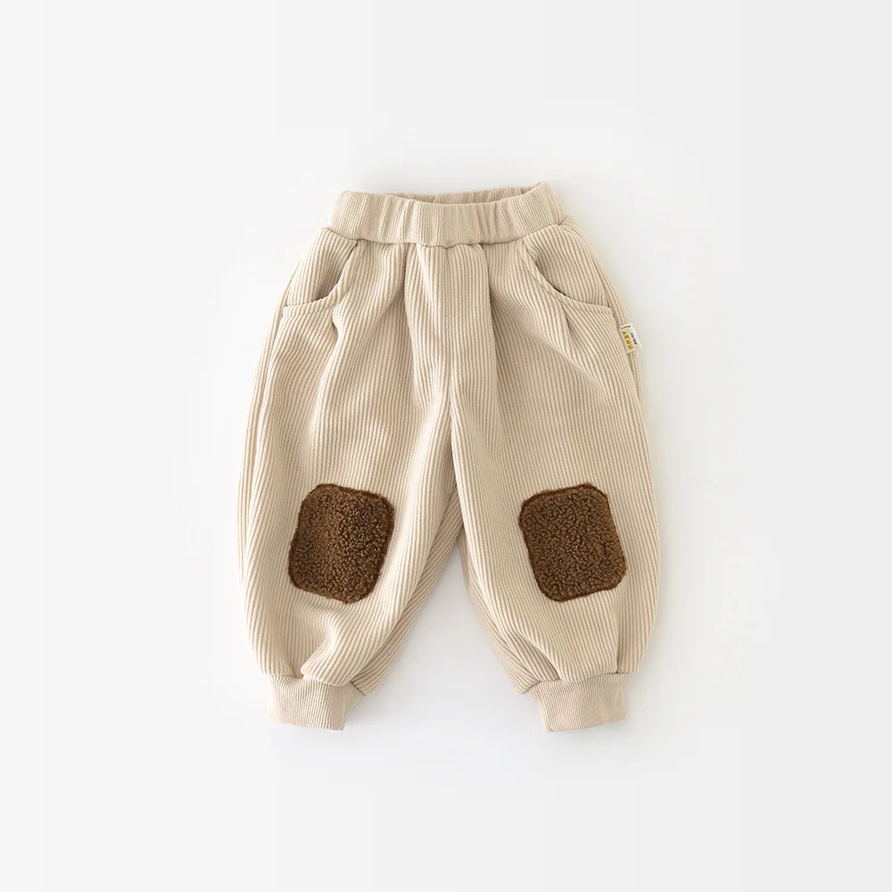 2023 Winter Neue Baby Fleece Casual Hosen Kleinkind Jungen Vertikale Gestreiften Lose Hosen Plus Samt Dicken Säuglings Mädchen Warme Hosen