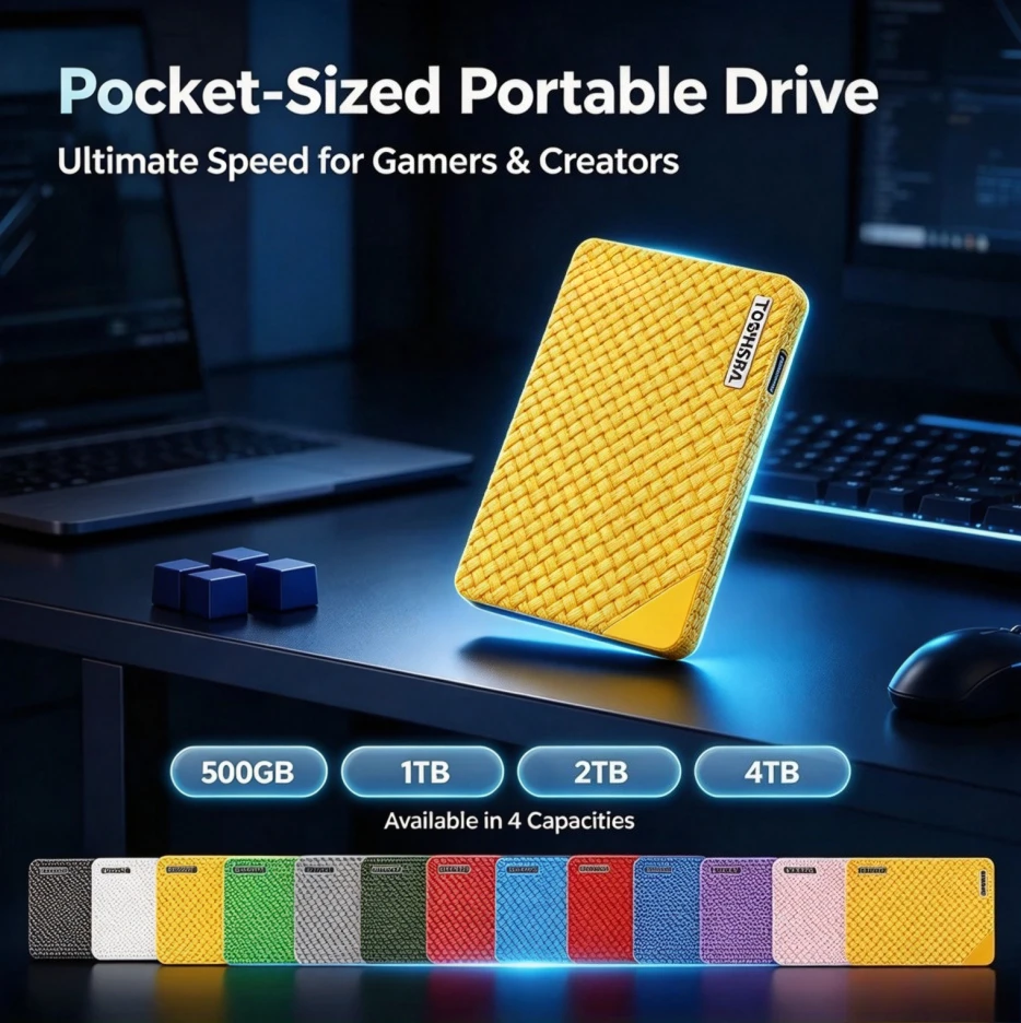 NEW A3-6 Army Green/Red/Yellow Portable External Hard Drive Large Capacity Storage Disk for Laptop Desktop Notebook Smartphone