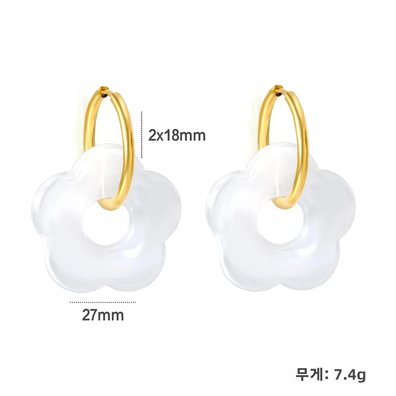LUXUSTEEL 2pc/1pair Flower style Earring Colorful Stud Earrings Golden Stainless Steel Women\'s Earrings Jewelry Accessories