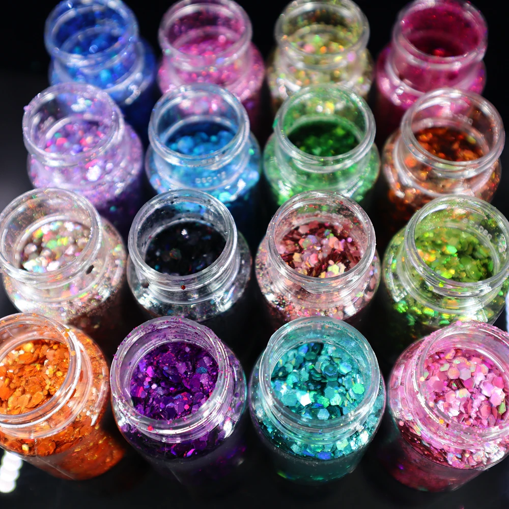 110+Bottles Nail Glitter Mixed-Hexagon Mirror Irediscent Laser Holographic Nail Art Glitter Flakes Slices Manicure Accessories