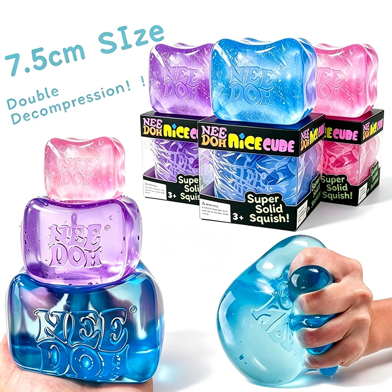 Needoh Nice Berg Giant Sensory Cube Maltose Toy Transparent Jelly 7.5cm Large Size Non‑toxic Squeeze Slow Rebound Fingertip Toy
