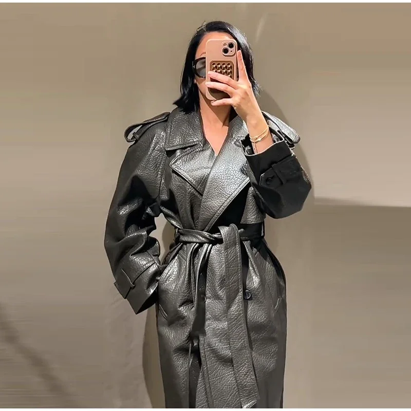 Mode Dames Overjas Turn-Down Kraag Volledige Mouw Riem Lace Up Vrouwelijke Lange Overjas 2026 Herfst Chic Elegante Dame outwears