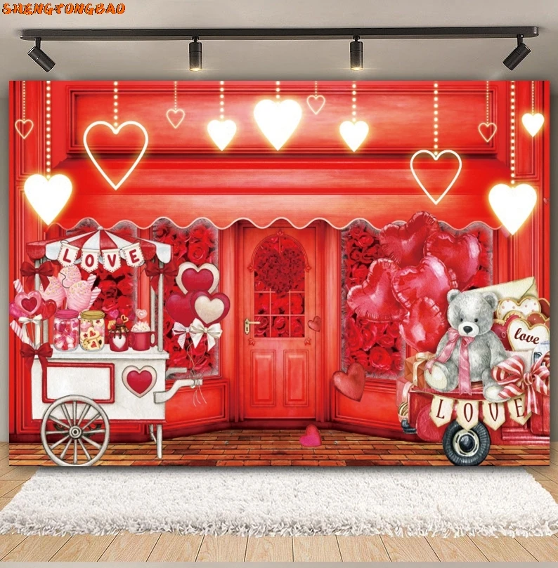 Valentine's Day Backdrop February 14 Valentine Red Love Heart Romantic Dating Couple Portrait Wedding Photography Background