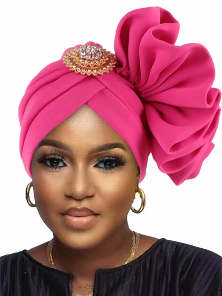 African Lady Head Wraps Knoted Turban Cap For Women Nigeria Raw Silk Autogele Headtie Party Headwear Wedding Auto Geles Turbante