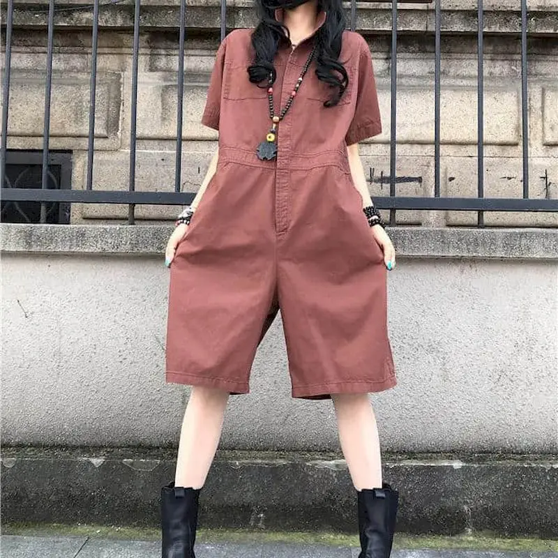 Casual Jumpsuit Nieuwe Zomer Losse Oversized Piaysuit Korte Mouwen Jumpsuit Losse Casual Solid Vintage Koreaanse Stijl Vrouwen Kleding