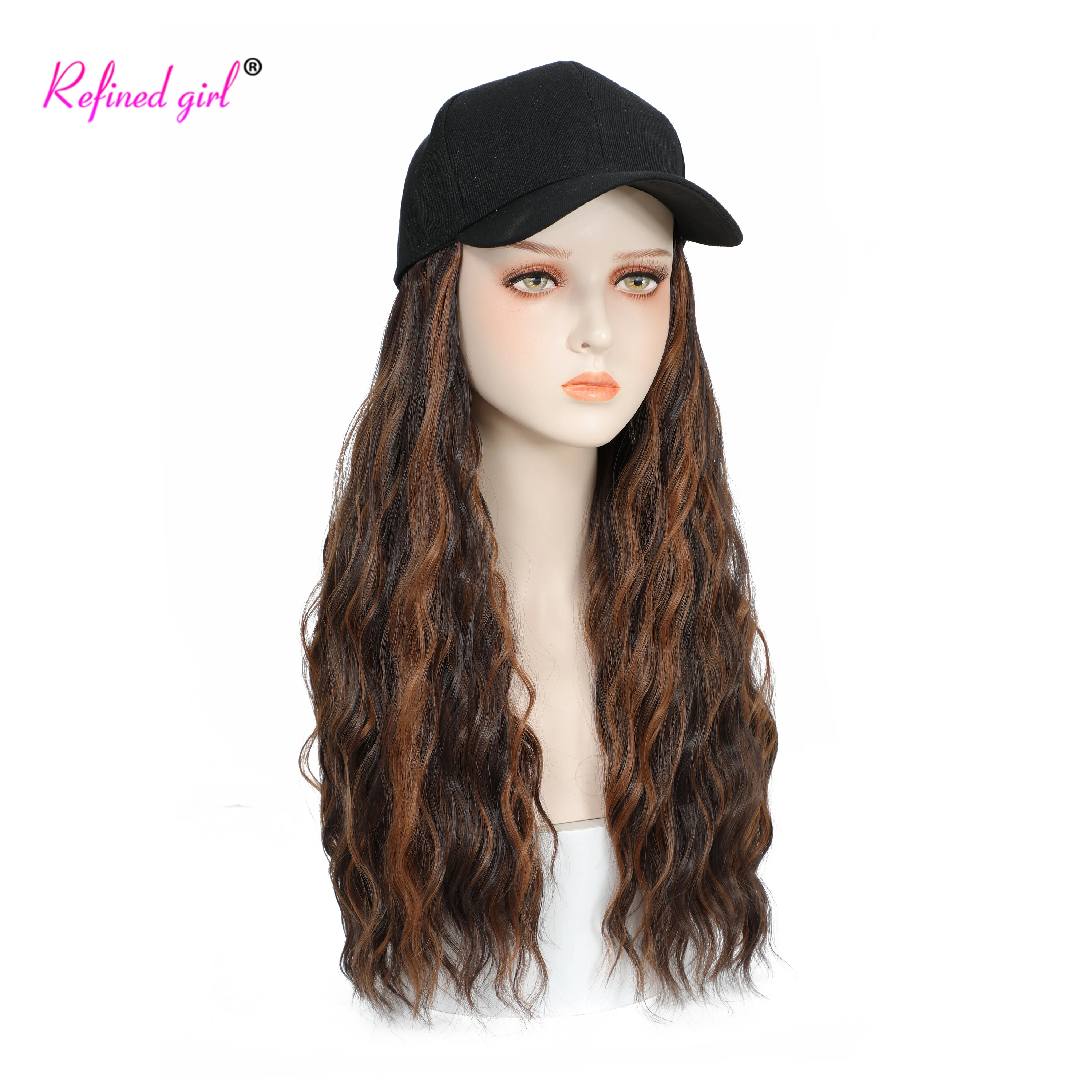 Baseball Cap With Mixed Brown Blonde Color Synthetic Hair Extensions Black White Hat Wig For Woman Girls