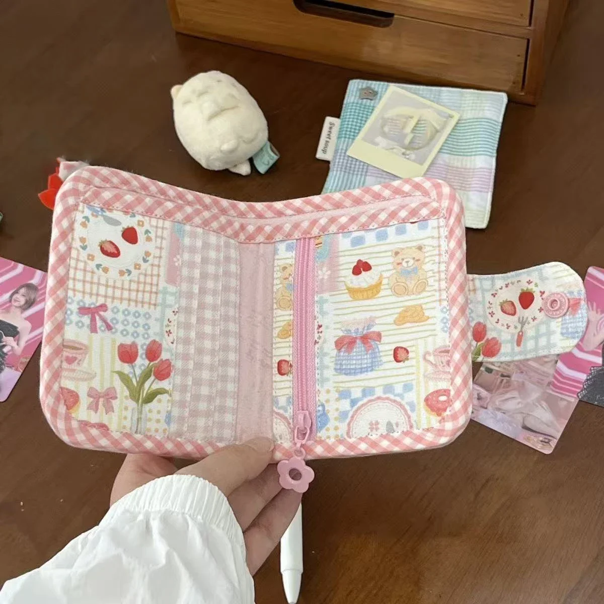 Korean Cute Bear Cake Fabric Coin Purse Portable Mini Card Holder ID Bank Card Storage Pouch Lovely Decorative Gift for Girls