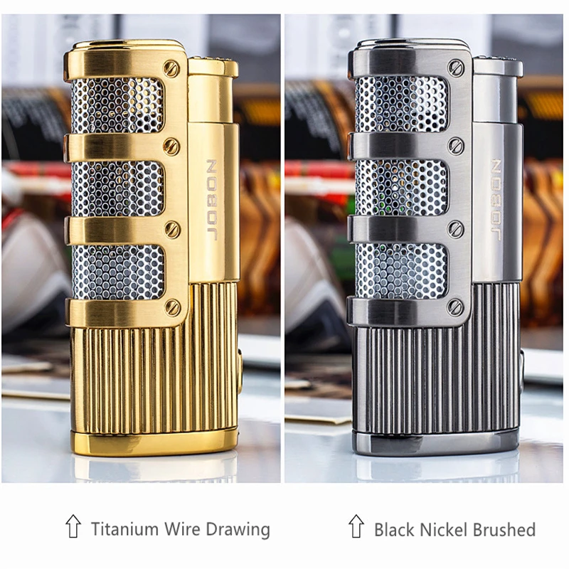 JOBON Metal Windproof Lighter Triple Torch  Jet Turbo Blue Flame Butane Gas Lighter Powerful Cigar Pipe Men\'s Cigarette Lighter