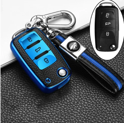 

Чехол для автомобильного ключа из искусственной кожи + ТПУ для VW Volkswagen Polo Passat Golf Maggiolino Arteon Fox GLI Gol Skoda Ibiza, чехол с дистанционным брелоком