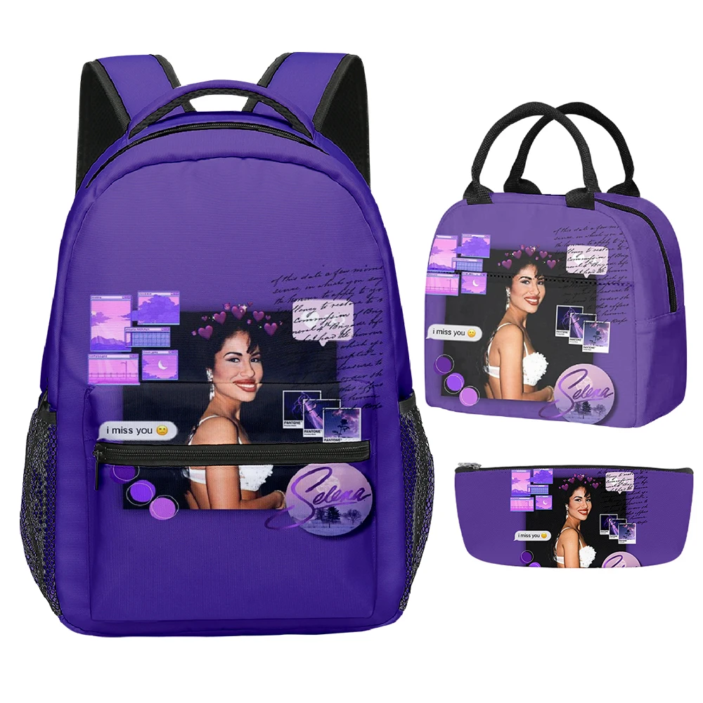 Cartoon Novelty Cool Selena Quintanilla 3D Printed 3pcs/Set Student School Bags Laptop Backpack portable Lunch bag Pencil Case