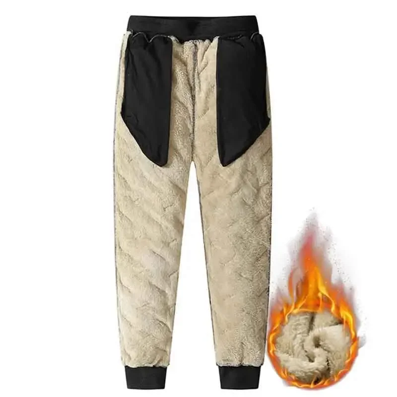 Men's Winter Sweatpants Plush Thick Fleece Lambswool Thermal Casual Waterproof Windproof Warm Cotton Trousers