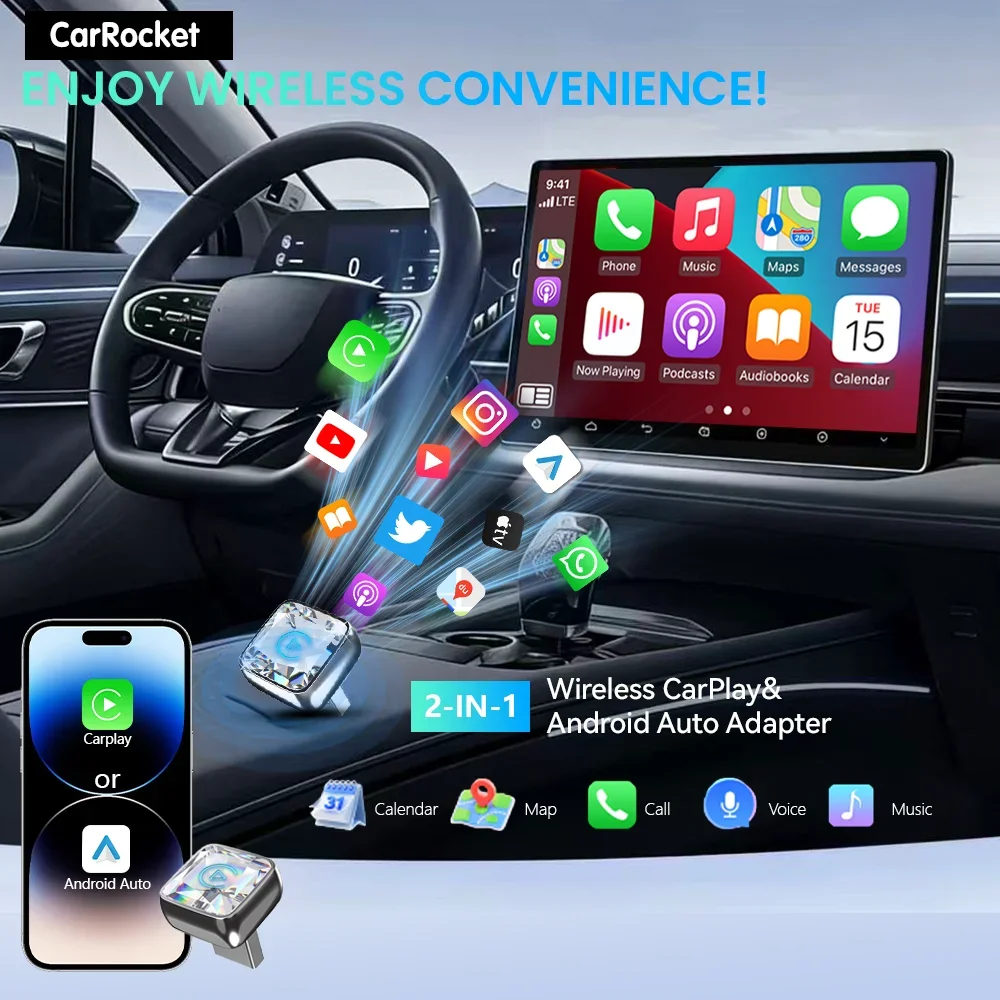 CarRocket Mini 2in1 Wireless Adapter Wireless CarPlay Android Auto For OEM Car Plug and Play WiFi Bluetooth Auto Connection view 4