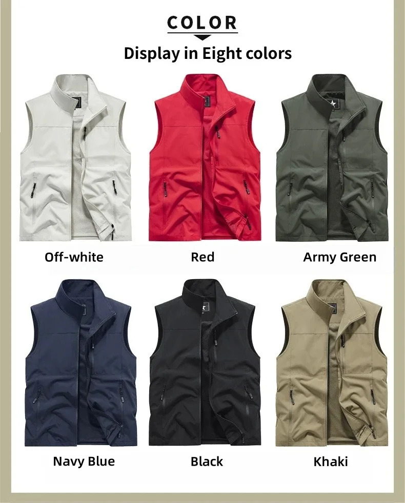 

Outdoor workwear jacket Men's breathable lightweight top Spring and Autumn thin high-end solid color stand-up collar vest