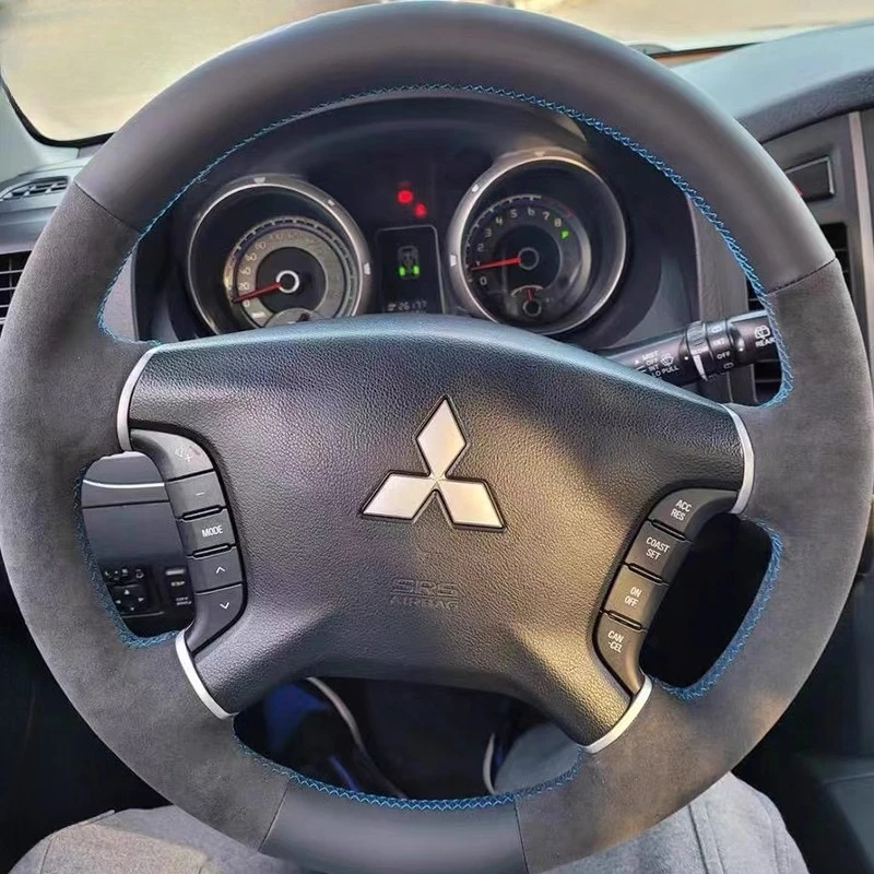 for Mitsubishi Pajero 2007-2014 Galant 2008-2012 Hand-Stitched Black genuine Leather suede Car Steering Wheel Cover