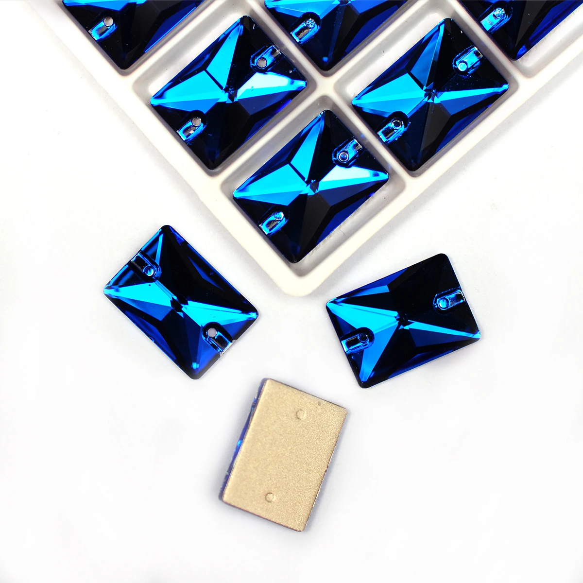 Capri Blue Rectangle Glass Accessories Flatback Fancy Crystal Sew On Rhinestones Decorative Sewing Design Making Beads For DIY