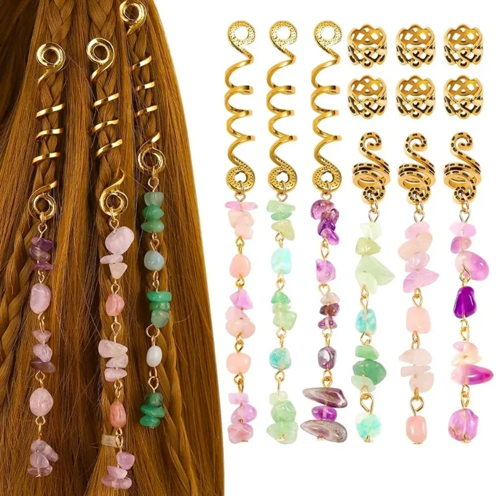 1pc Colored Hair Beads Crystal Stone Braids Barrette Spiral Charms Beads for Women Jewelry Vintage Hairpin Dreadlock Accessories