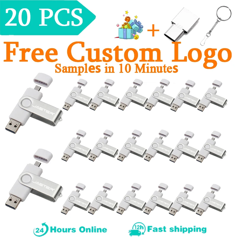 JASTER 20 PCS LOT USB Flash Drive 128GB OTG Memory Stick 64GB TYPE-C Pendrive 32GB White USB Stick 16GB Creative Gift U Disk 8GB