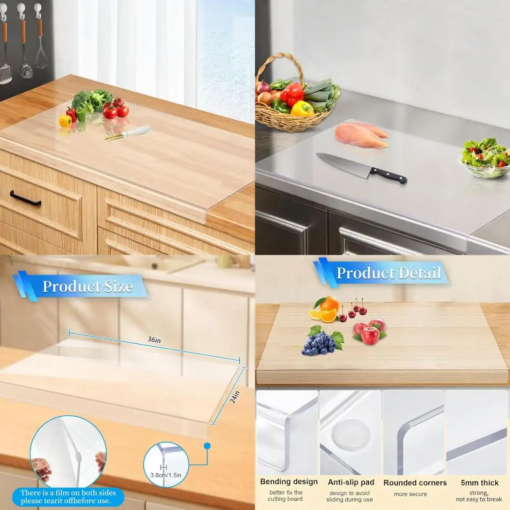 

Large Clear Acrylic Cutting Board 36x24 Inches with Counter Lip and Non-Slip Protector for Kitchen Countertop Use