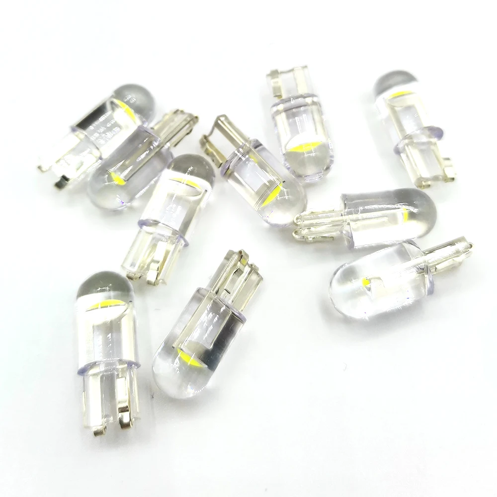 300PCS Led Car Light T10 COB W5W Glass White Auto Automobiles  License Plate Lamp Dome Read Bulb Style DC 12V