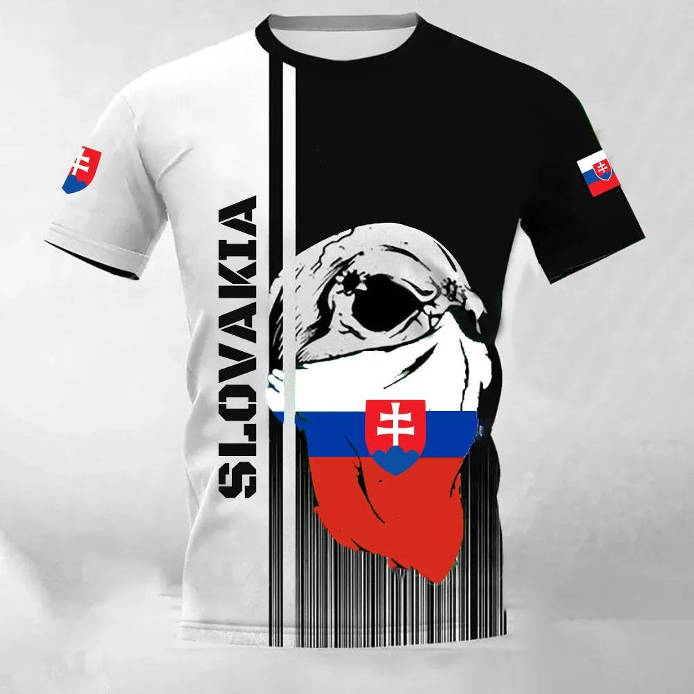 Men's T-shirt, Slovak Army Soldiers' Flag Print T-shirt, Oversized Men's Clothing, Pull-over O-neck T-shirt