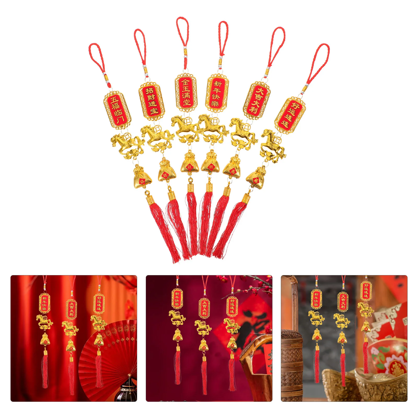 

6pcs 2026 Horse Year Pendant Chinese Zodiac Red Tassel Hanging Decor For Door Tree Wall Festival Decoration Lunar New Year