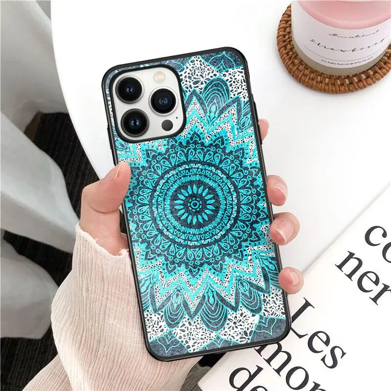 blue gold Mandala flower dream catcher Phone Cover For iphone 16pro 15pro 14pro 11pro 12pro 13pro max 16plus 7 SE XR 12mini Case