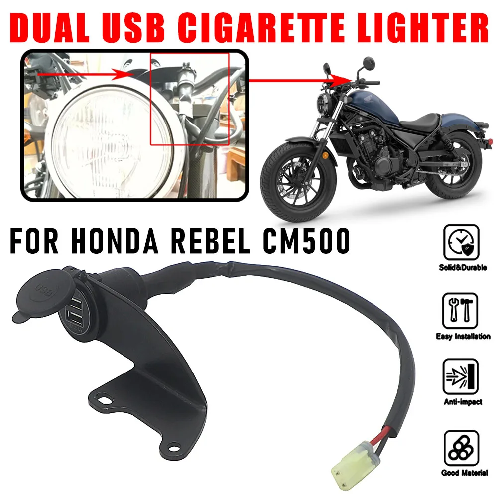 

For Honda Rebel CM500 CM 500NEWMotorcycle Dual USB Charger Cigarette Lighter Adapter Phone Charger Double USB Port W/ LED Light