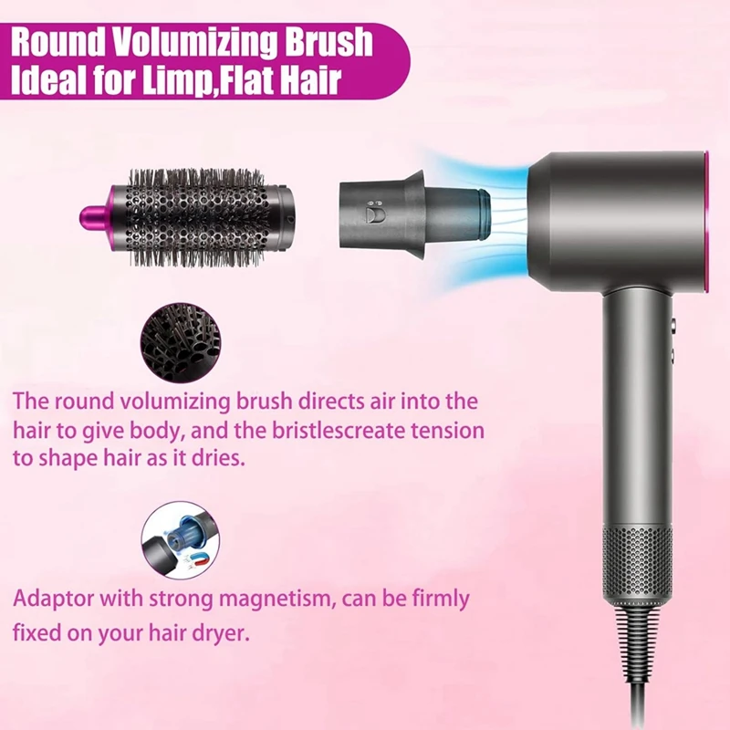 Hair Curling Barrel Volumizing Brush Attachments With Adaptor For Dyson Airwrap Hair Dryer Converting To Hair Styler Replacement