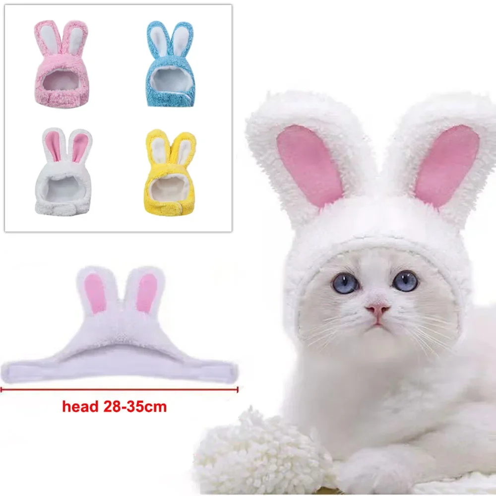 

Sweet Pet Cat Costume Cat Hat Plush Bunny Rabbit Hat with Ears for Cats & Small Dogs Easter Pet Cat Head Cover Cute Pet Hat