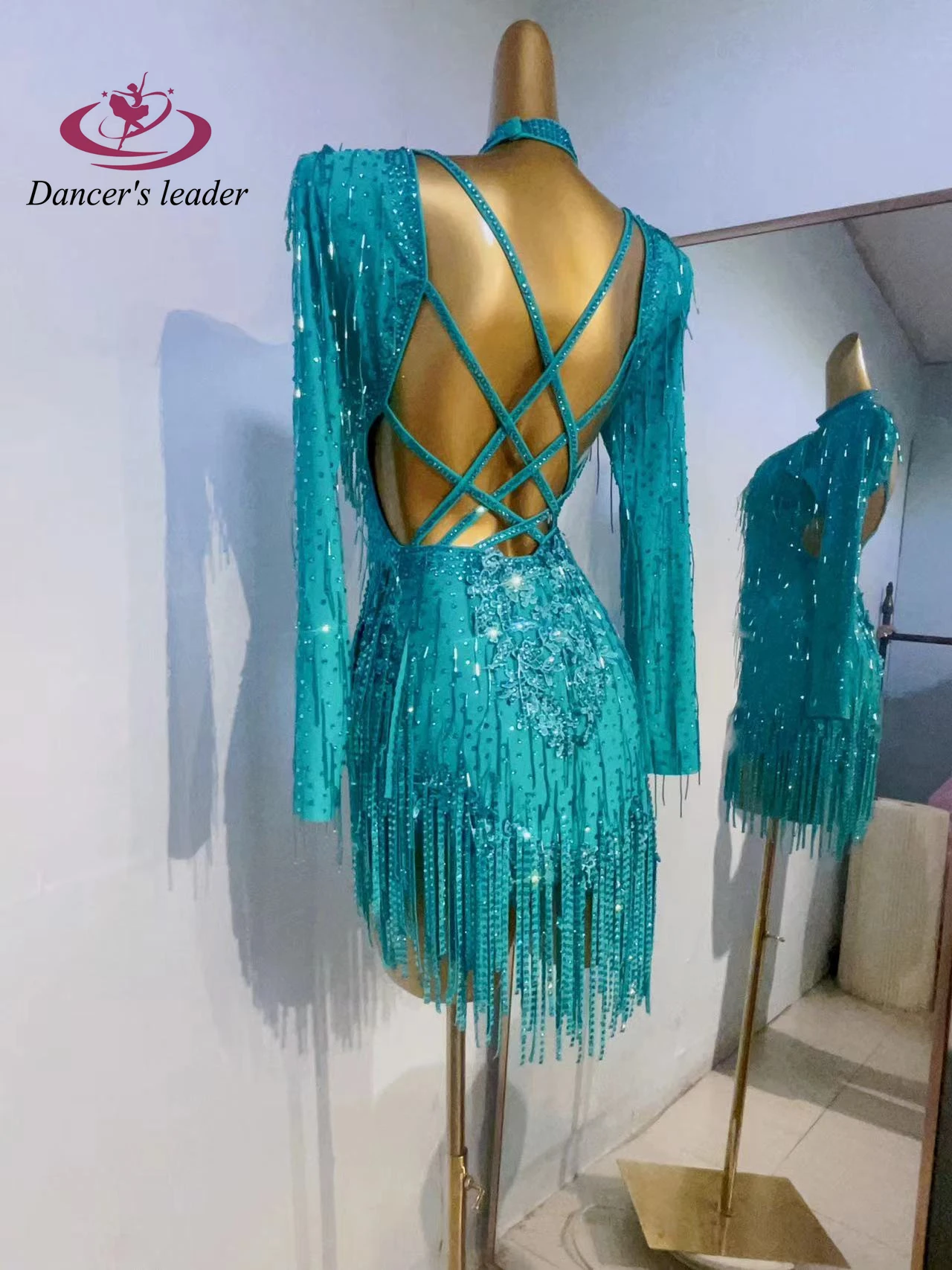 Latin Dance Costume Rhinestone Women's High-end Custom Small Circular Bead Tube Tassel Samba Performance Dress