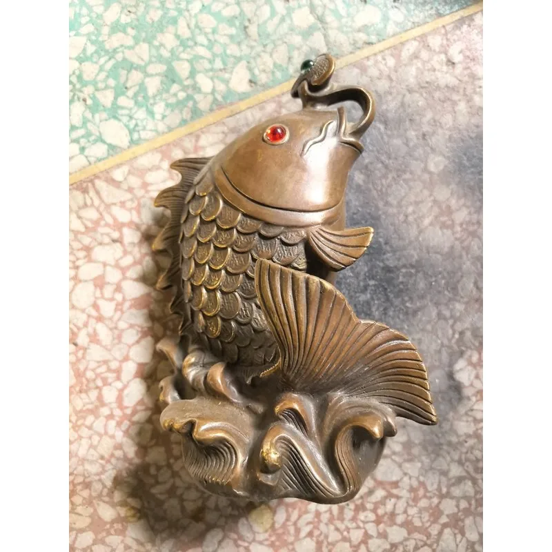 Copper Ruyi Fish Ornament: Abundant Fortune After Year, Perfect Gift for Holidays, Office, and Living Room Table Decoration